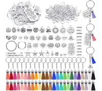Lot de 350 porte-clés de motivation avec 50 breloques gravées, 50 porte-clés en cuir, 50 porte-clés avec chaîne, 200 anneaux ouverts pour la fabrication de porte-clés, les loisirs créatifs