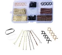 Lot de 356 épingles à cheveux comprenant 100 épingles à cheveux, 100 épingles à cheveux, 150 élastiques à cheveux, 6 pinces à vis pour tous les types de cheveux