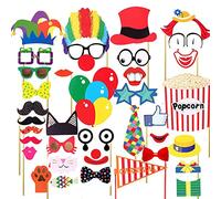 Lot de 36 accessoires de photomaton pour fête de carnaval - Décorations amusantes de fête de cirque pour carnaval, mariage, anniversaire et remise de diplôme