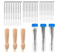 Lot de 36 aiguilles à feutrer - Aiguilles à feutrer à sec avec aiguilles à feutrer en 3 tailles - 3 poignées en feutre de bois - 3 bouteilles d'aiguilles bleues - Kit d'outils pour feutrer la laine