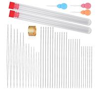 Lot de 36 Aiguilles à perles, 6 tailles d'aiguilles à perles à gros chas, 24 aiguilles longues droites et 12 aiguilles à perles et 2 bouteilles, dé à coudre et 3 enfile-aiguille pour bracelets, bijoux