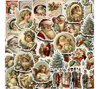 Lot de 36 autocollants de Noël rétro - En vinyle imperméable - Pour journal, accessoires de journal, bouteille d'eau, scrapbooking, téléphone portable
