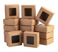 Lot de 36 boîtes cadeau en papier kraft avec fenêtre - 75 x 75 x 30 mm - Boîte cadeau carrée réutilisable - Pour gâteaux, beignets, cupcakes, bonbons, biscuits