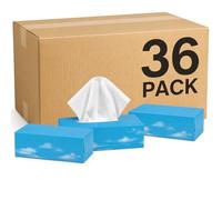 Lot de 36 boîtes de 100 mouchoirs blancs doux pour le visage (3 600 au total) | 2 plis avec film plastique hygiénique | Design à levage facile à distribuer | Pour la maison, le bureau, l'hôtel