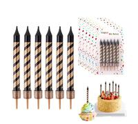 Lot de 36 bougies d'anniversaire - Noir et doré - 9 cm - Grandes bougies d'anniversaire - Bougies fines et longues - Avec support - Décoration cupcake pour mariage, Noël, fête