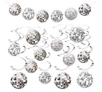 Lot de 36 boules à facettes - Serpentins disco - Guirlande décorative - Spirales suspendues - Bannière de décoration de fête disco - Serpentins suspendus - Décoration de plafond - Pour rock hippie