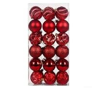 Lot de 36 boules de Noël avec finition galvanisée Rouge 6 cm | Finition brillante galvanisée, plastique incassable, lot de 36 pièces, taille 6 cm, mélange multicolore