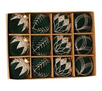 Lot de 36 boules de Noël floquées peintes à la main, design d'art moderne pour décoration de sapin de Noël et décoration d'intérieur saisonnière (vert ardoise)