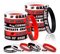 Lot de 36 bracelets en silicone de classe 2022 pour remise de diplôme - Pour enseignants, étudiants - Fournitures de fête (rouge, noir)