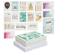 Lot de 36 cartes d'anniversaire avec enveloppes - 18 motifs illustrés - Format A6 - Multicolore