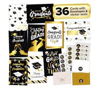 Lot de 36 cartes de remise de diplôme en vrac avec enveloppes et autocollants - 9 motifs de cartes de félicitations et de remise de diplôme - 12,7 x 17,8 cm - Boîte de cartes de remise de diplôme