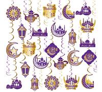 Lot de 36 décorations à suspendre pour la maison - Aïd Mubarak - Décoration de porte de fête - Eid/Ramadan Mubarak Ramadan Kareem décoration de fête - Vert & Or