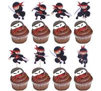 Lot de 36 décorations de cupcake Ninja Muffin Décoration d'arts martiaux Karaté Kung Fu Guerrier Décoration de gâteau Ninja Thème Bébé Shower Enfants Anniversaire Fête Gâteau Décorations Accessoires