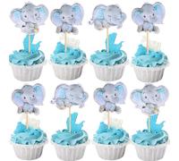 Lot de 36 décorations de cupcake pour bébé éléphant It's a boy Éléphant Décoration de gâteau bébé éléphant Décoration de gâteau pour éléphants thème genre reveal bébé douche fête décorative bleu