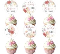 Lot de 36 décorations de cupcakes « Baby in Bloom » pour fille, fleurs sauvages roses, décorations de fête prénatale