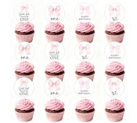 Lot de 36 décorations de cupcakes « Just Wanna Be One » avec nœud papillon rose pour 1er anniversaire de fille