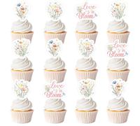 Lot de 36 décorations de cupcakes Love Is In Bloom sur le thème des fleurs sauvages - Impression double face - Décoration de fête prénuptiale pour enterrement de vie de jeune fille