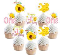 Lot de 36 décorations de fête d'anniversaire en forme d'abeille pour 1er anniversaire - Décorations de fête pour filles - Décorations de fête « Happy Bumble Bee Day », si douces pour abeilles