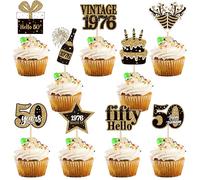 Lot de 36 décorations de gâteau d'anniversaire 50e anniversaire vintage 1975 50 décorations de cupcake numéro fabuleux 1975 Happy 50e anniversaire de mariage fête décorations de gâteau accessoires