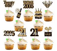 Lot de 36 décorations de gâteau d'anniversaire vintage 2004 Twenty-one Happy Birthday Décoration de gâteau 21 ans et Fabulous Cupcake Décorations pour 21 ans