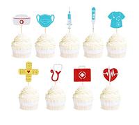 Lot de 36 décorations de gâteau d'infirmière - Paillettes - Instruments médicaux - Graduation - Décoration de gâteau - Médical Rn Nurse Graduation - Themed Birthday - Fête prénatale - Décoration de