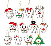 Lot de 36 décorations de Noël en bois à suspendre, 9 motifs mignons avec Père Noël, renne, bonhomme de neige, étiquettes en bois sur le thème dentaire pour fête de Noël, bureau de dentiste et