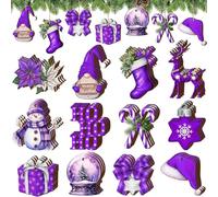 Lot de 36 décorations de Noël en bois violet à suspendre pour arbre, bonhomme de neige, nain de Noël, fournitures de fête (violet)