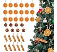 Lot de 36 décorations de Noël naturelles en vrac avec tranches d'orange séchées, bâtons de cannelle et pommes de pin avec corde, décoration à suspendre pour sapin de Noël