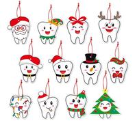 Lot de 36 décorations de sapin de Noël à dents amusantes à suspendre pour dentiste, cadeau de semaine CNA, assistant dentaire et hygiéniste, fournitures de fête mignonnes et décorations d'intérieur