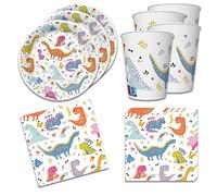 Lot de 36 décorations de table avec dinosaures pour garçons et filles pour anniversaire d'enfant - 8 assiettes, 8 gobelets, 20 serviettes de 33 x 33 cm