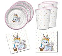 Lot de 36 décorations de table avec licorne à pois pour fille - 8 assiettes, 8 gobelets, 20 serviettes de 33 x 33 cm