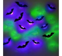 Lot de 36 décorations murales 3D chauve-souris éclairées pour Halloween édition 2025 avec LED violettes pour une utilisation en intérieur et en extérieur