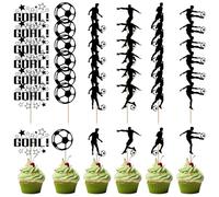 Lot de 36 décorations pour cupcakes de football, deco anniversaire foot football garcon de gâteaux sur le thème du football, décorations de gâteaux sur le thème des buts des deco gateau foot athlètes