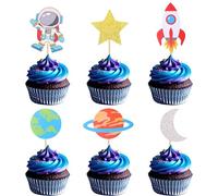 Lot de 36 décorations pour cupcakes spatiaux Rocket Planet Trip to the Moon Décoration d'anniversaire Chambre astronaute astronaute cupcake Décoration spatiale Thème Fête Gâteau Décoration