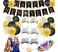 Lot de 36 Décorations pour la Fête du Nouvel An 2025 - Ballons en Aluminium et Accessoires