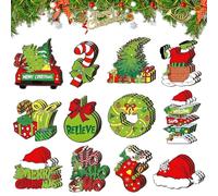 Lot de 36 décorations pour sapin de Noël - Monstre vert en bois