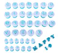 Lot de 36 emporte-pièces en forme de lettres pour fondant - Avec 1 spatule en silicone bleu ciel - Chiffres - Accessoires de pâtisserie - Alphabet - Accessoires de pâtisserie - Éjecteur