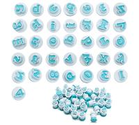 Lot de 36 emporte-pièces en forme de lettres pour fondant, chiffres, accessoires de pâtisserie, décoration de gâteau, kit d'éjecteurs, tampons, pâte d'amande (réutilisables)