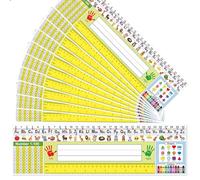 Lot de 36 étiquettes autocollantes pour bureau d'étudiant, plaques de nom multi-usages pour bureau, salle de classe avec lettres de l'alphabet, tableau des chiffres, règle (36 x 10 cm, jaune)