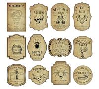 Lot de 36 étiquettes de bouteille de vin d'Halloween vintage effrayantes pour bouteilles de potion magique, autocollants de pharmacien, effrayants, imperméables (lot de 36, M)
