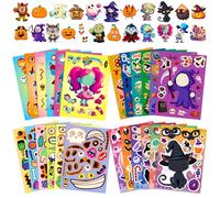 Lot de 36 feuilles d'autocollants pour créer vos propres personnages d'Halloween - Mélangez et assortissez des feuilles d'autocollants avec vampire, sorcière, citrouille, fantôme et plus encore -