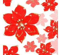 Lot de 36 Fleurs de Poinsettia artificielles à Paillettes - 3 Tailles - étoiles de Noël - Décoration pour Noël, Nouvel an, Maison, extérieur (Rouge, 7,6 cm / 10 cm / 15 cm)