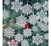 Lot de 36 Flocons de Neige en Plastique argenté - Décorations de Noël à Suspendre pour Sapin de Noël au Pays des Merveilles