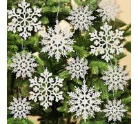 Lot de 36 flocons de neige en plastique blanc étincelant pour sapin de Noël, décoration de Noël d'intérieur pour fête sur le thème du pays des merveilles d'hiver et décoration de la maison