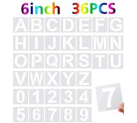 Lot de 36 grands pochoirs réutilisables en forme de lettres de l'alphabet et de chiffres pour peinture sur bois mur tissu roche tableau noir bricolage école projets d'art verre (15,2 cm)