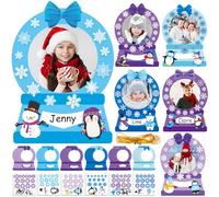 Lot de 36 kits de bricolage d'hiver pour enfants - Boule à neige - Cadre photo - Flocon de neige - Cadre photo - Autocollant - Cadeau de Noël - Fournitures de décoration pour la maison, l'école, la