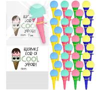 Lot de 36 lanceurs de balles en mousse de crème glacée avec cartes inspirantes, cadeaux de fête de crème glacée, cônes de crème glacée en mousse pour le dernier jour d'école du prix d'échange des