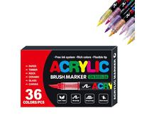 Lot de 36 marqueurs acryliques pour livres de coloriage, marqueurs droits en acrylique liquide, pointe souple, forte couverture, marqueurs pinceaux acryliques pour coloriage pour adultes