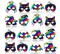 Lot de 36 masques d'Halloween à gratter pour enfants et adultes, loisirs créatifs d'Halloween pour enfants, jeux de fête d'Halloween, fournitures magiques en papier à gratter, chauve-souris,