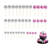 Lot de 36 mini boules disco pour décoration de gâteau - Argent et rose | Boules miroir en trois tailles pour gâteaux, cupcakes, fête disco années 70, fête d'anniversaire, décorations rétro
